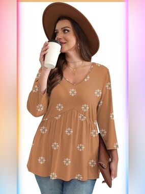 OFEEFAN 3/4 Length Sleeve Womens Tops 2026 Blouses for Women Dressy Casual Fashi